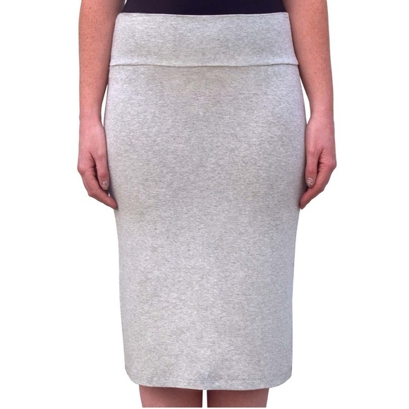Light Heather Grey Foldover Modest Pencil Skirt - Picture 1 of 4